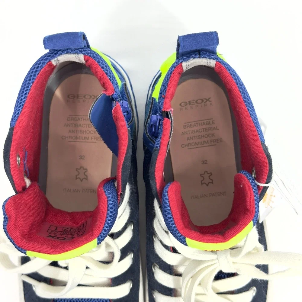 GEOX J ALONISSO B. H - Mesh+Suede Youth Boys‎ Shoes Navy/Fluo Yellow US 1/ EU 32